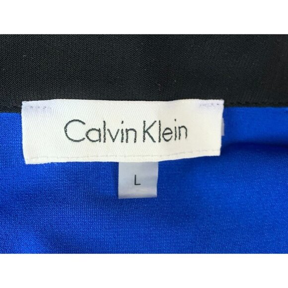 Calvin Klein Women Dress Size Large Blue Black Colorblock Long Sleeve Button Tie - Picture 6 of 7